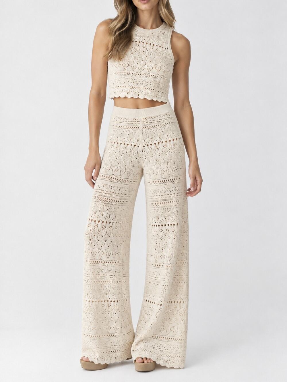 ba&sh NWT Peaches Trouser Pierce Jumper Crochet Knit 2 Piece Set XS $490